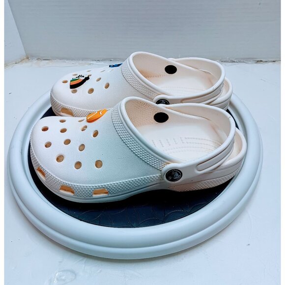 White Crocs Classic Clogs With Jibbitz Charms Tennis Ball Rainbow Design & Car A - Picture 6 of 6